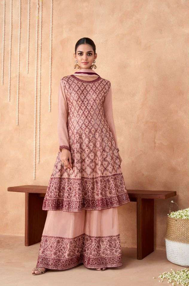 Regal Charm: Free Size Stitched Salwar Kameez in Ivory Purple