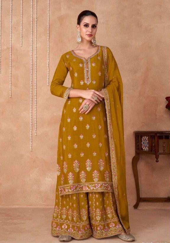 Full Stitched Salwar Kameez in Exquisite Mustard Hue