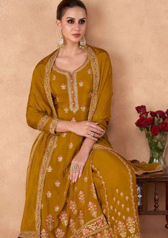 Full Stitched Salwar Kameez in Exquisite Mustard Hue