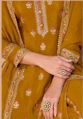 Full Stitched Salwar Kameez in Exquisite Mustard Hue