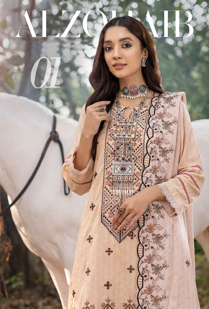 Al-zohaib Bloom Sunshine Biege Pakistani Salwar Suits