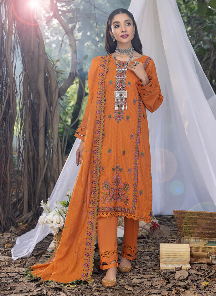 Saffron Embroidered Pakistani Salwar Suits