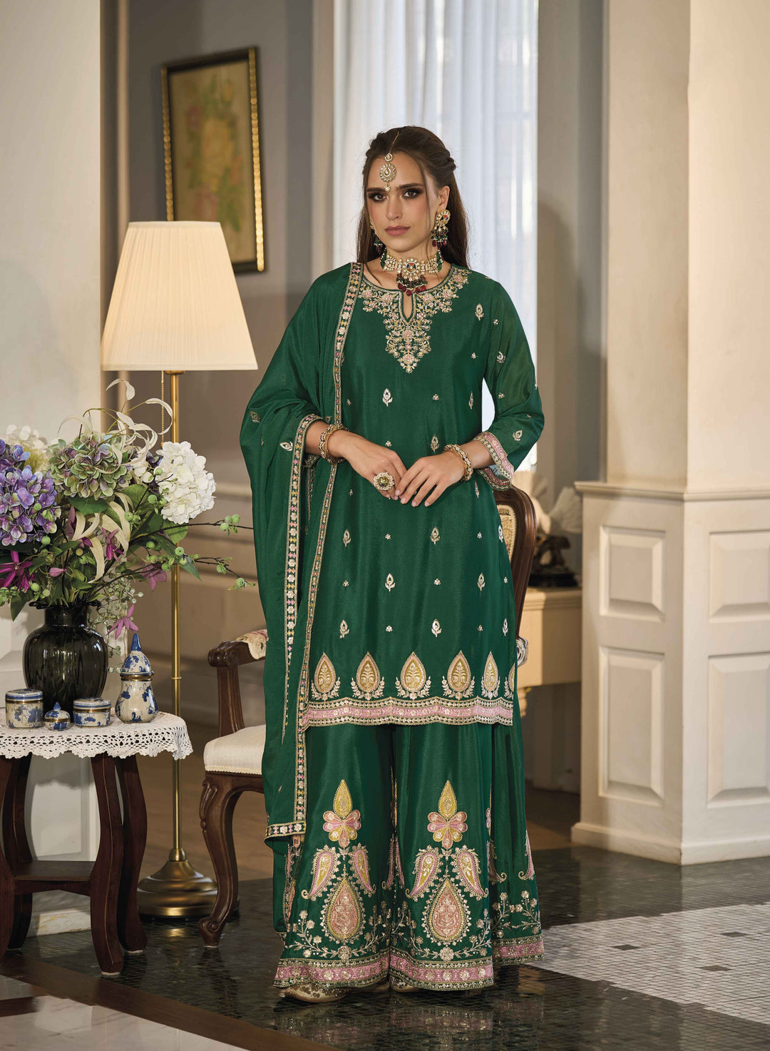 Readymade Green Designer Palazzo Salwar Kameez