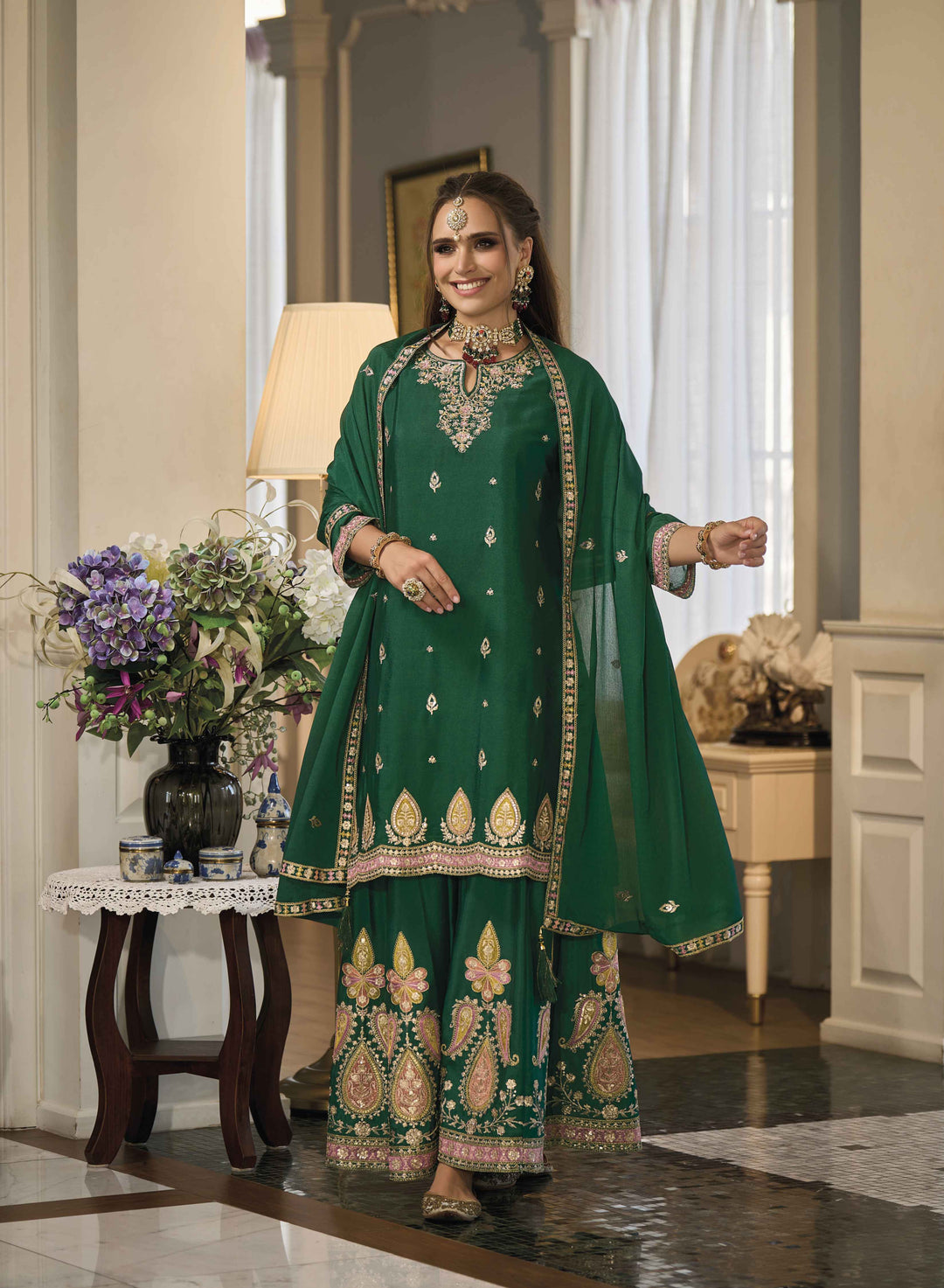 Readymade Green Designer Palazzo Salwar Kameez