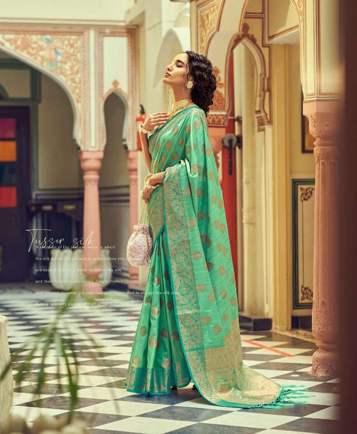 Gorgeous Green Soft Tussar Saree