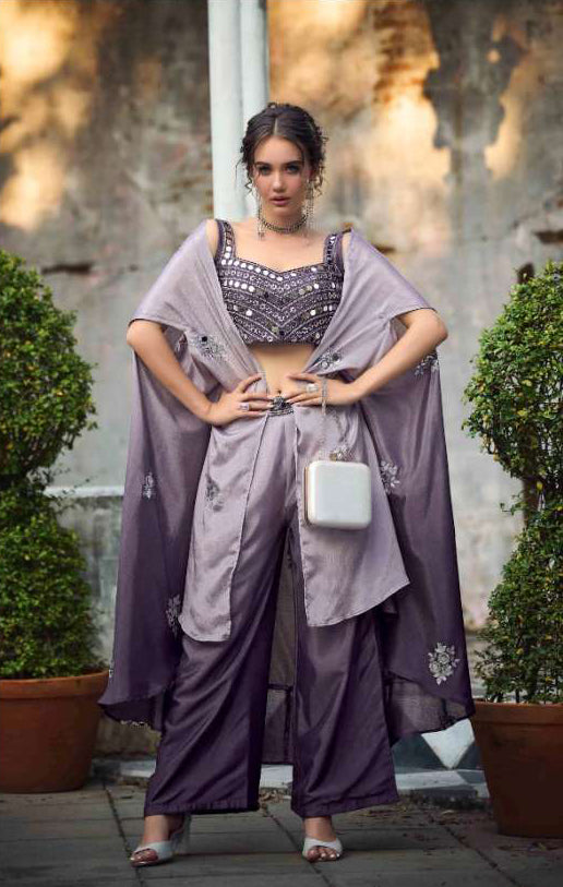 New Exclusive Embroidered Stitched Purple Koti Style CO-ORDS Palazzo