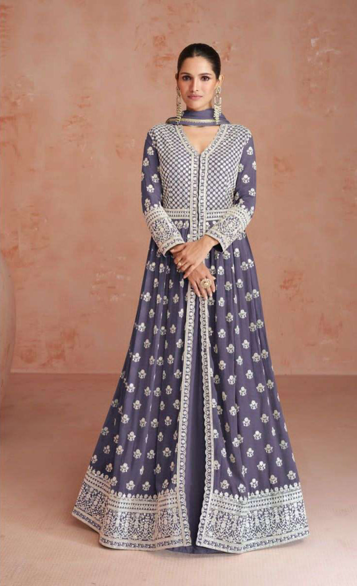 Enchanting Lavender Designer Anarkali Suit Stitched