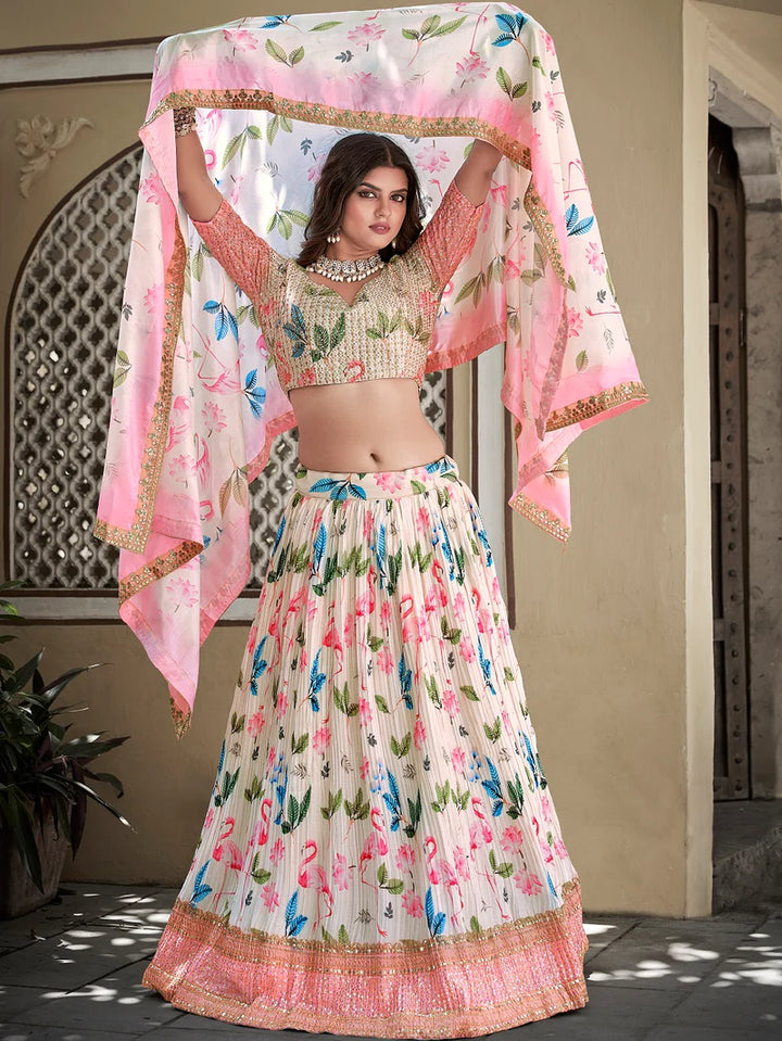 Timeless White Crushed Chinon Lehenga Choli