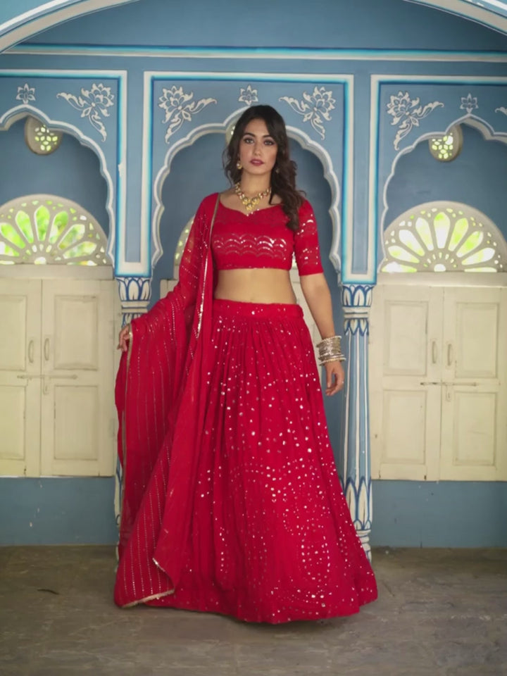 Red Georgette Partywear Lehenga