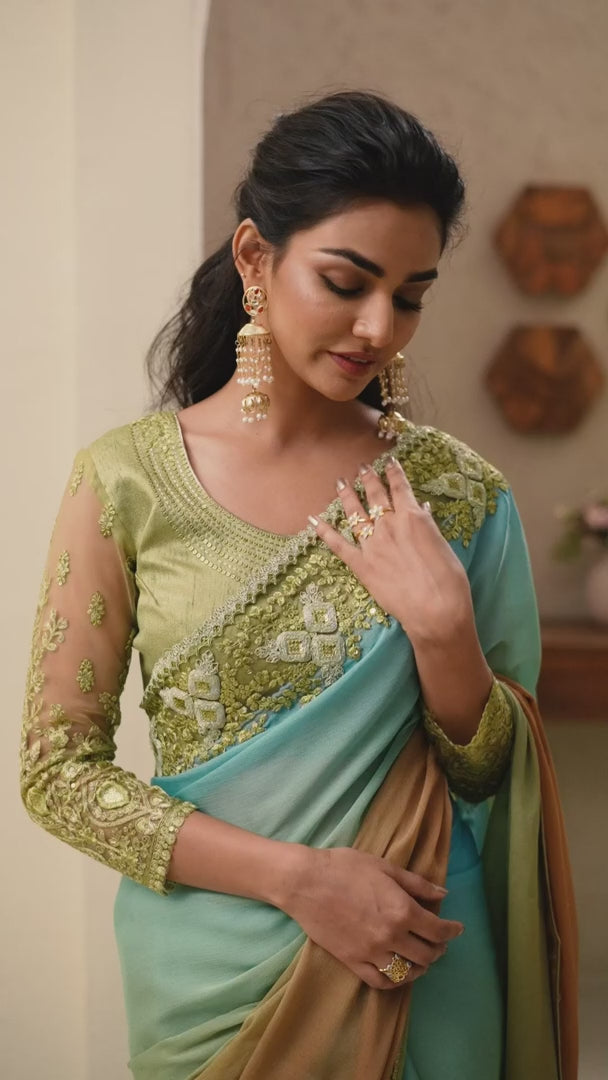 Stunning Light Green Designer Saree