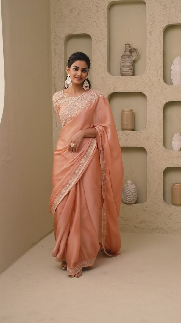 Elegant Peach Designer Saree