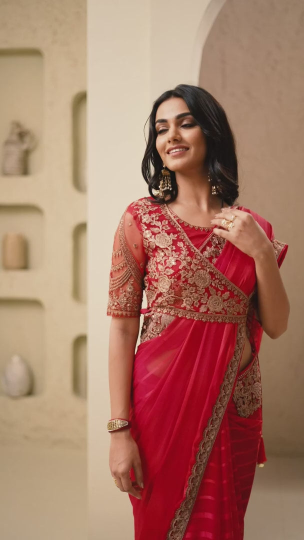 Designer Indian Saree in Red