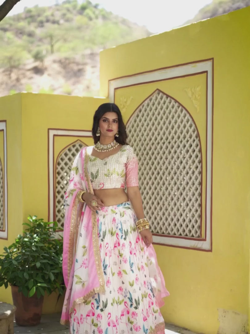 Timeless White Crushed Chinon Lehenga Choli