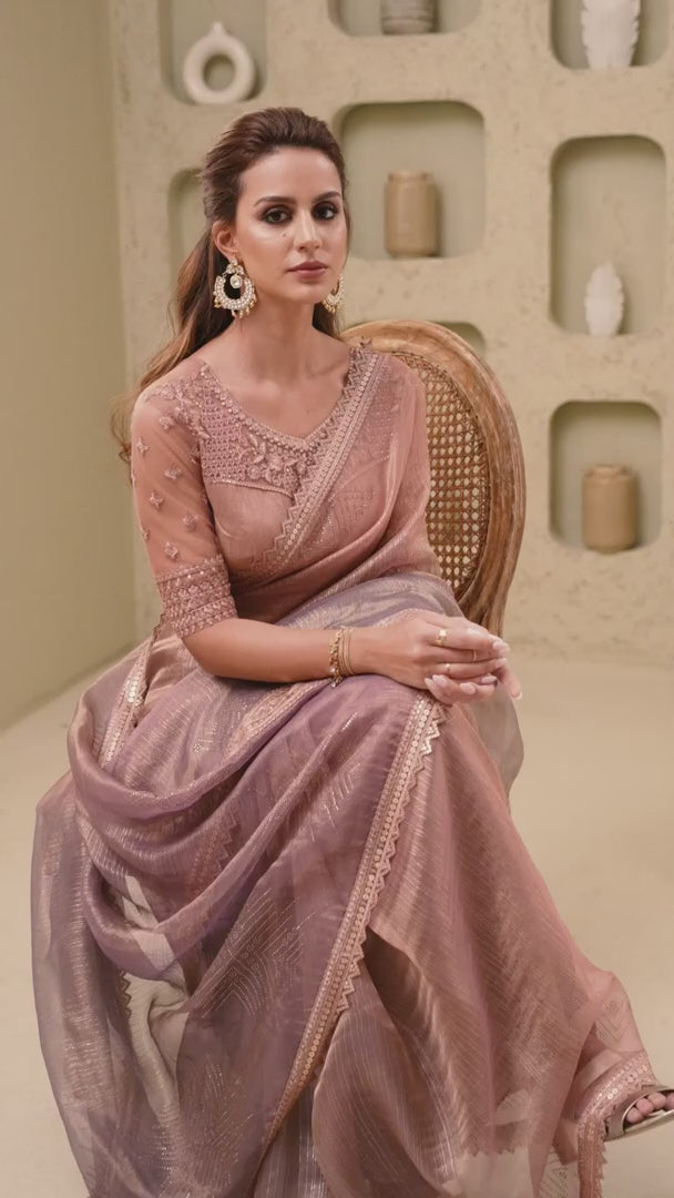 Elegant Dusty Pink Designer Saree