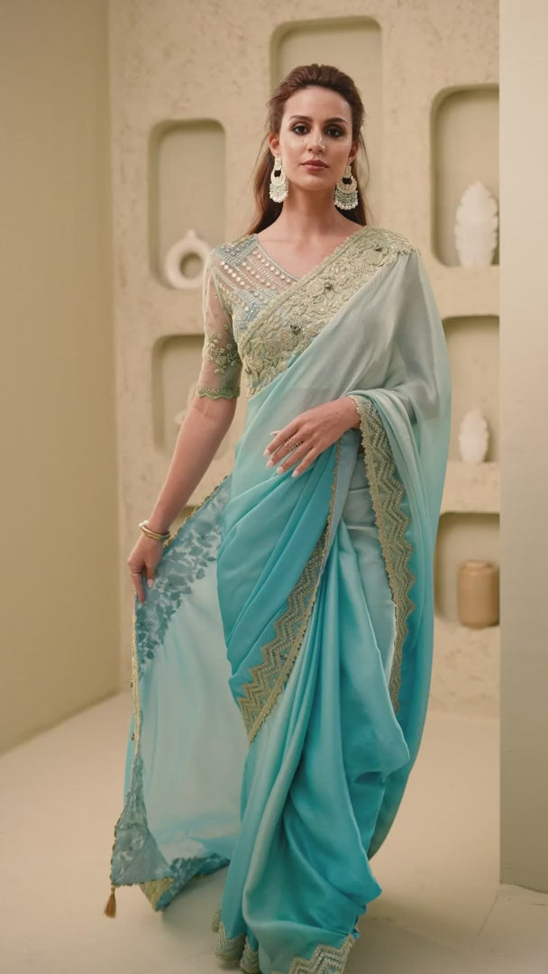 Elegance with Sky Blue Designer Saree