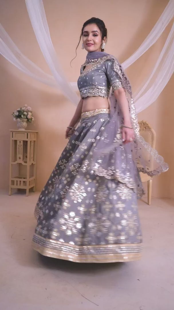 Elegant Grey Silk Lehenga Choli