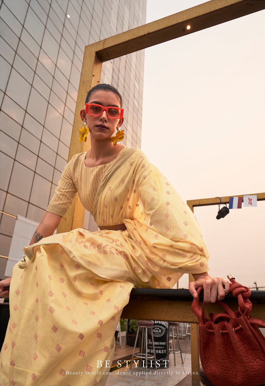 Stunning Yellow Viscose Indian Designer Saree