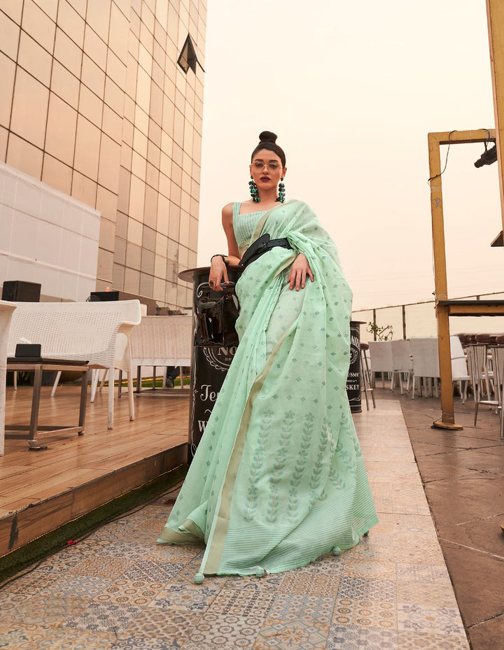 Elegant Light Green Viscose Indian Designer Saree