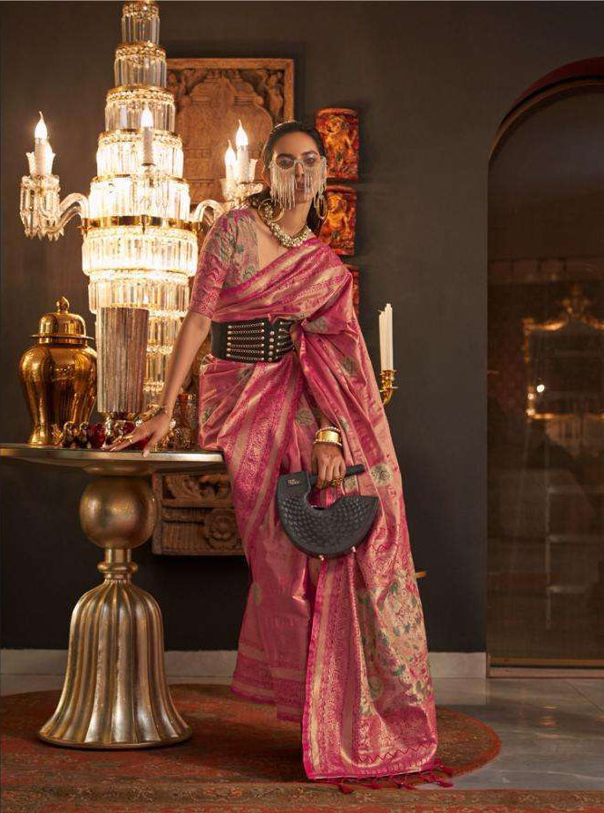 Graceful Pink Designer Silk Saree