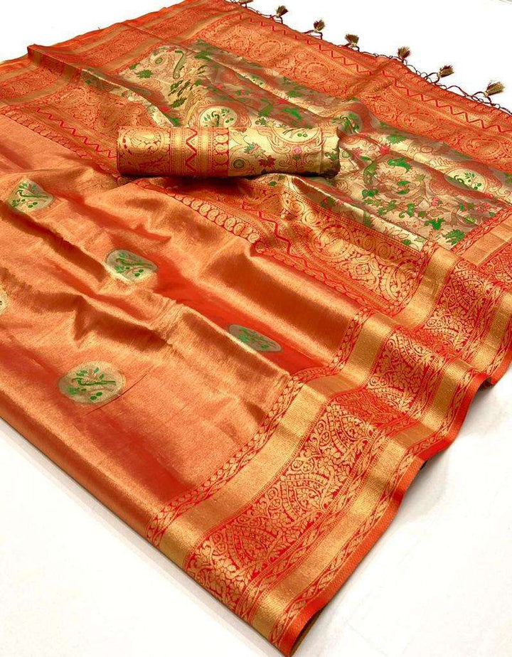 Vibrant Orange Designer Silk Saree