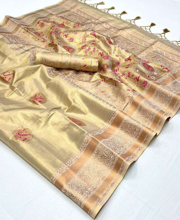 Elegant Beige Designer Silk Saree