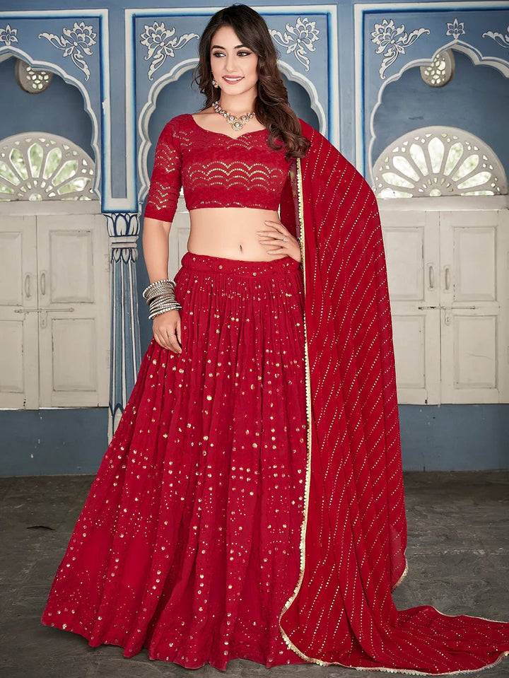 Red Georgette Partywear Lehenga