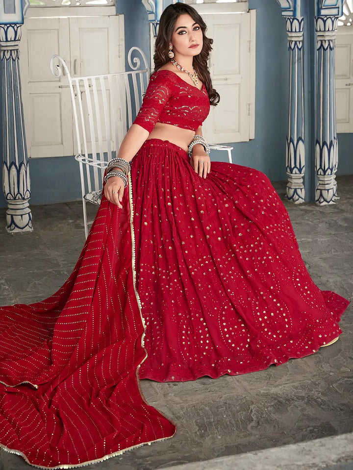 Red Georgette Partywear Lehenga