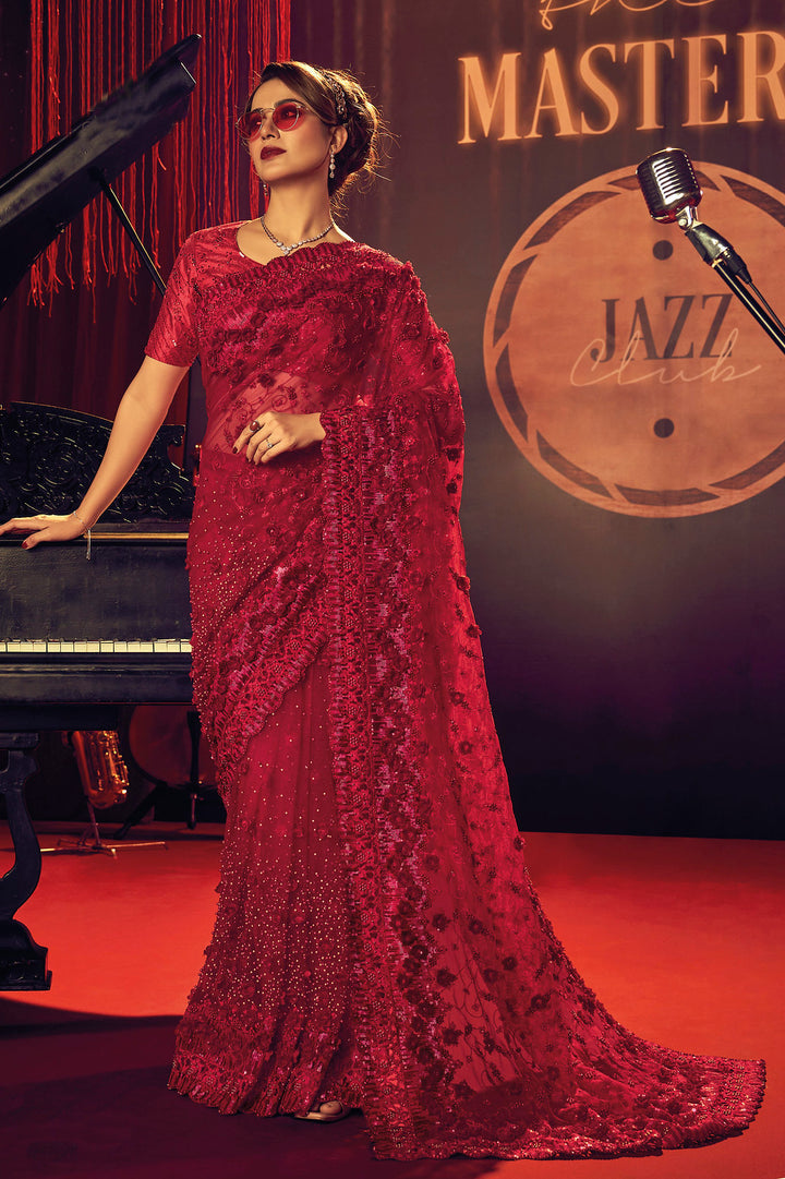 New Exquisite Red Maroon Designer Saree