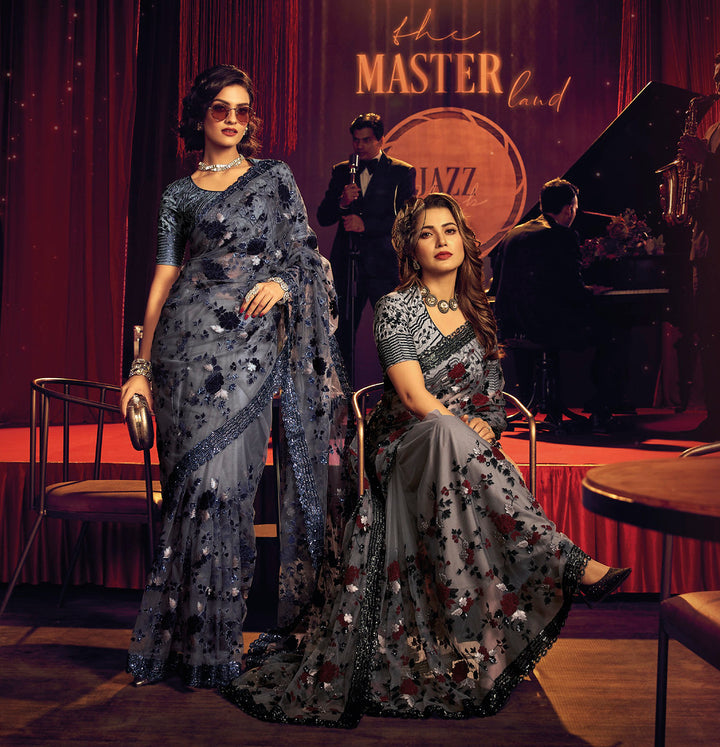 Mesmerizing Jade Blue Designer Sarees