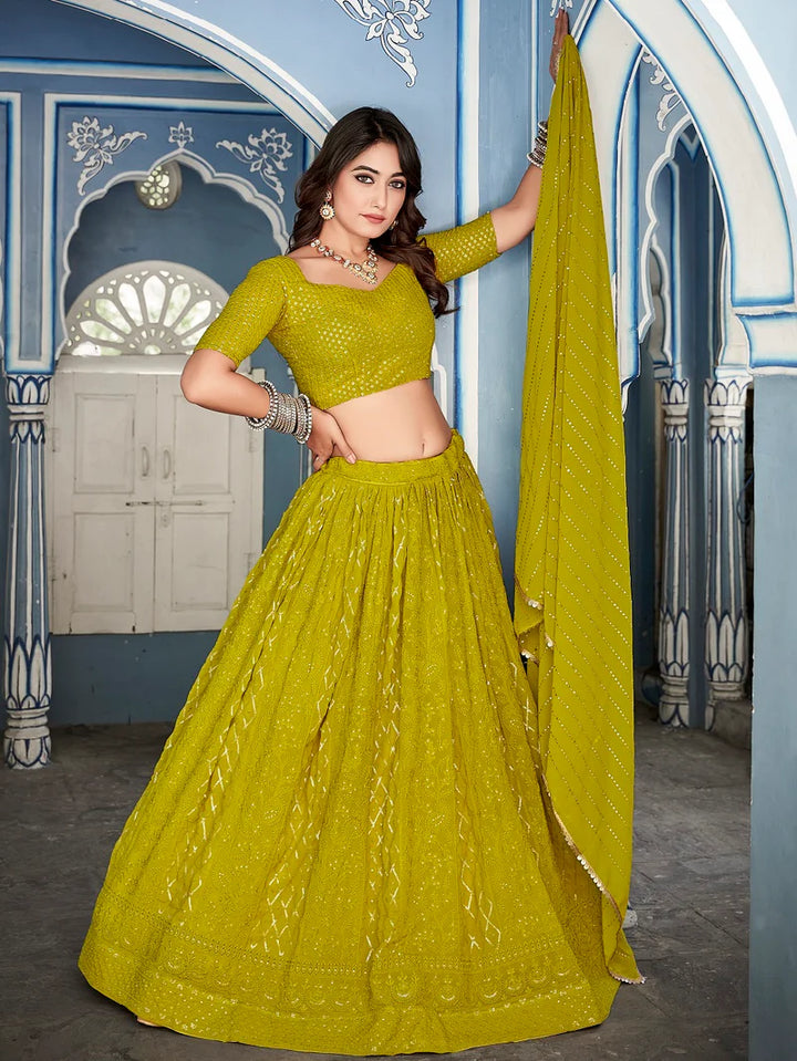 Stunning Mehendi Green Partywear Lehenga